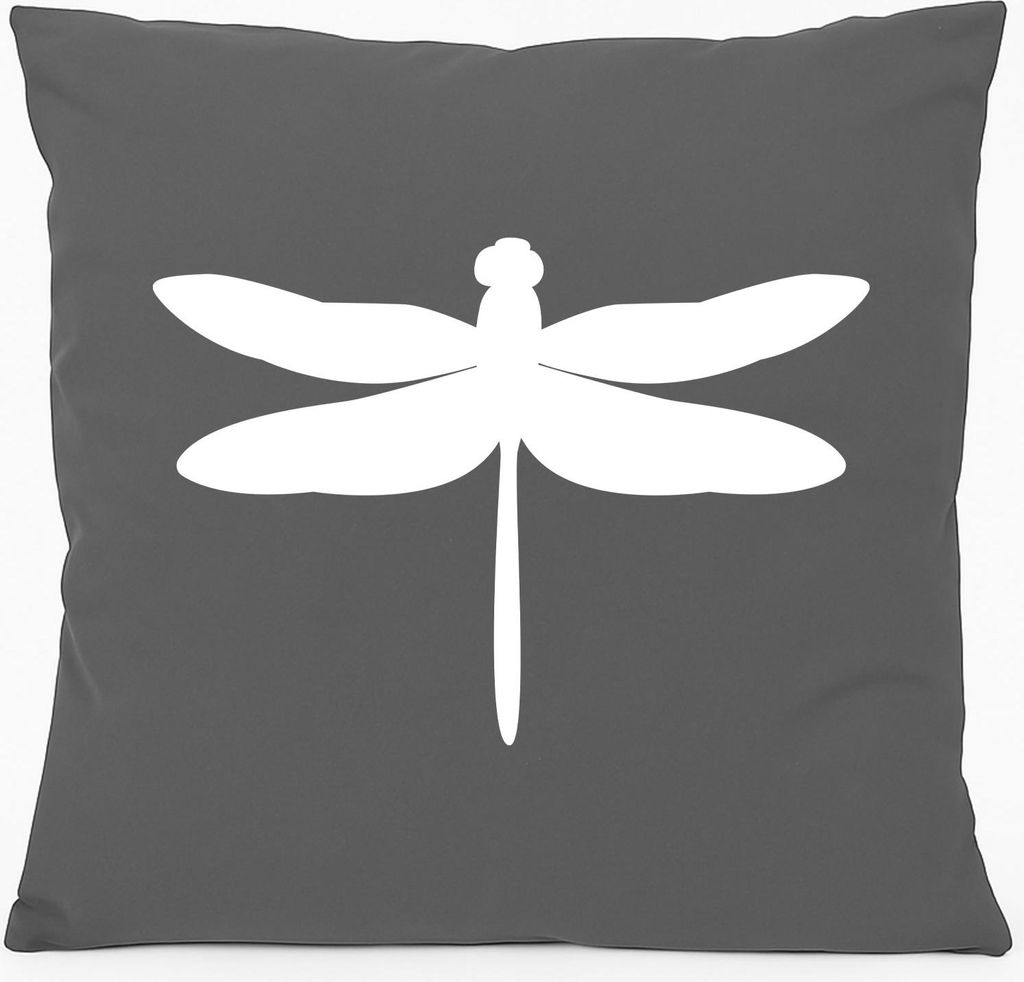 Huuraa Kissen Libelle Silhouette 40x40cm mit Füllung Steel Grey Baumwolle Dekokissen Geschenkidee