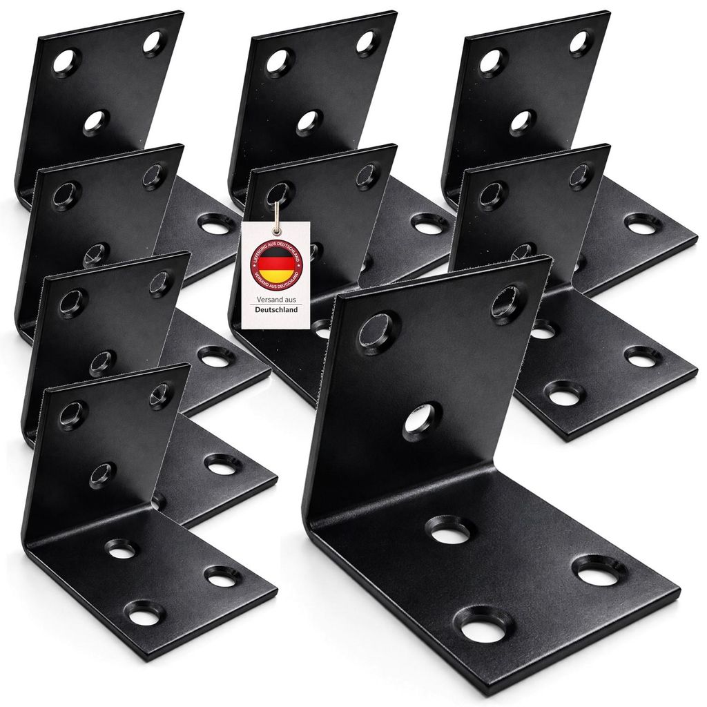 HOOZ Winkelverbinder Set stabiler Montagewinkel – inkl. Lochbohrungen – Stahl pulverbeschichtet, Balkenwinkel 40mm – Innen & Außen 10 Stk Sc...