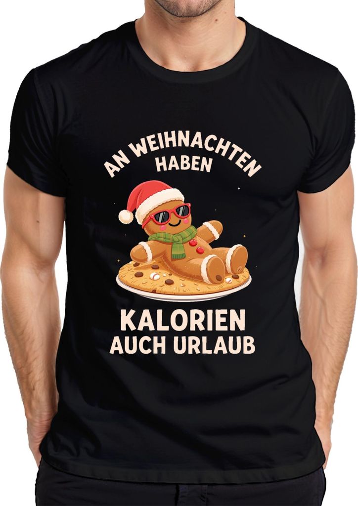 Lebkuchenmann Weihnachten Kalorien Urlaub Sonnenbrille Lustig Herren T-Shirt, Schwarz, S