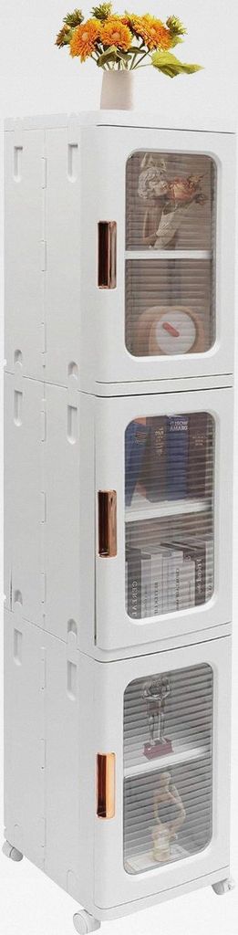 Schrank, Aufbewahrungsschrank Mehrzweckschrank Badezimmerschrank Hochschrank mit 4 360°-Schwenkräder, für Bücher, Büromaterialien, Snacks, Hau...