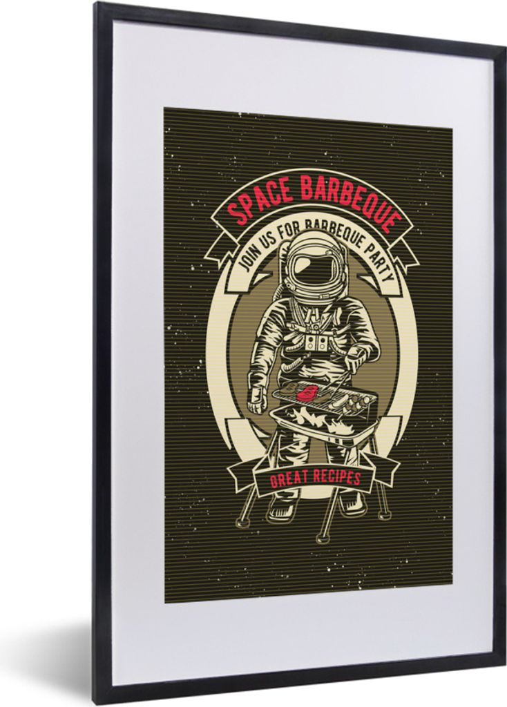 MuchoWow MuchoWow Gerahmtes Poster Jahrgang - Astronaut - BBQ 40x60 cm - Poster mit zchwarzem Bilderrahmen - Poster in Rahmen