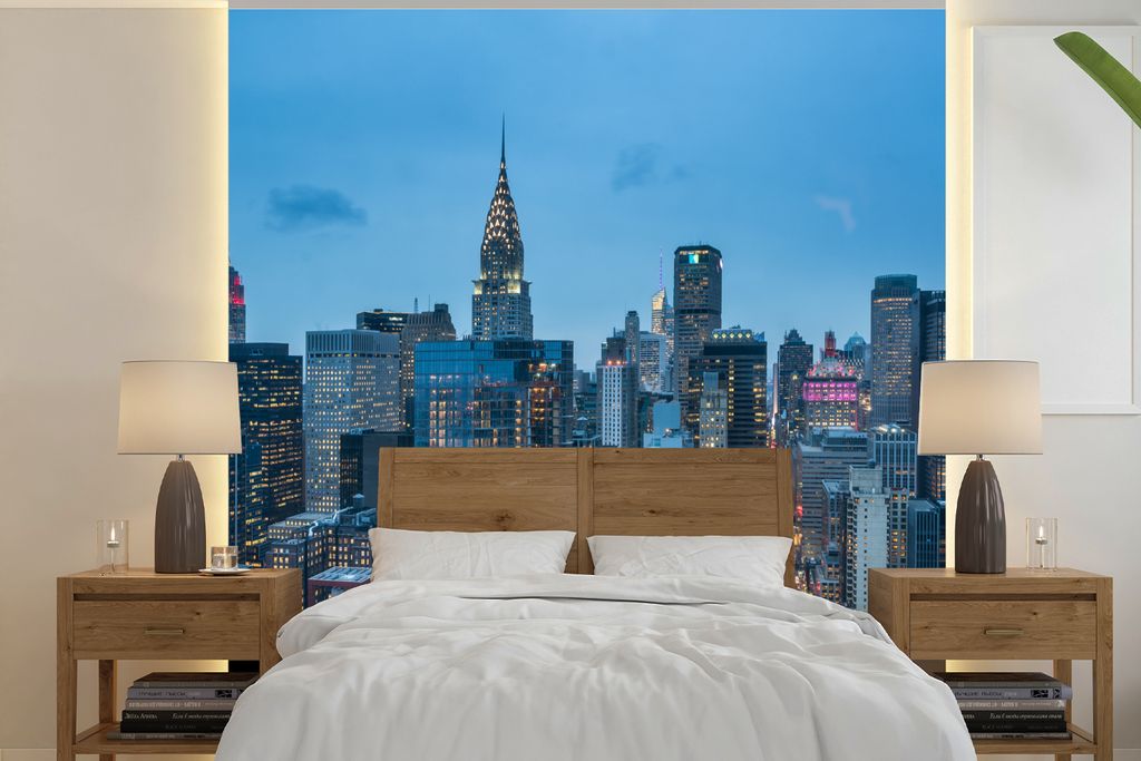 MuchoWow Fototapete für Wohnzimmer oder Schlafzimmer Wandtapete Vinyl Motivtapete New York - Skyline - Empire State Building - 300x300 cm - Wand...