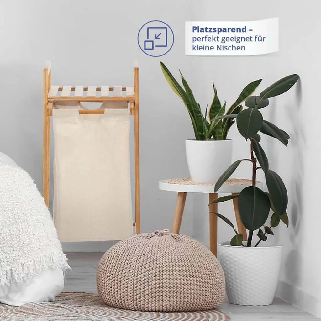 Lumaland Panier à Linge en Bambou avec Sac Extensible 73 x 33 x 33 cm - 5