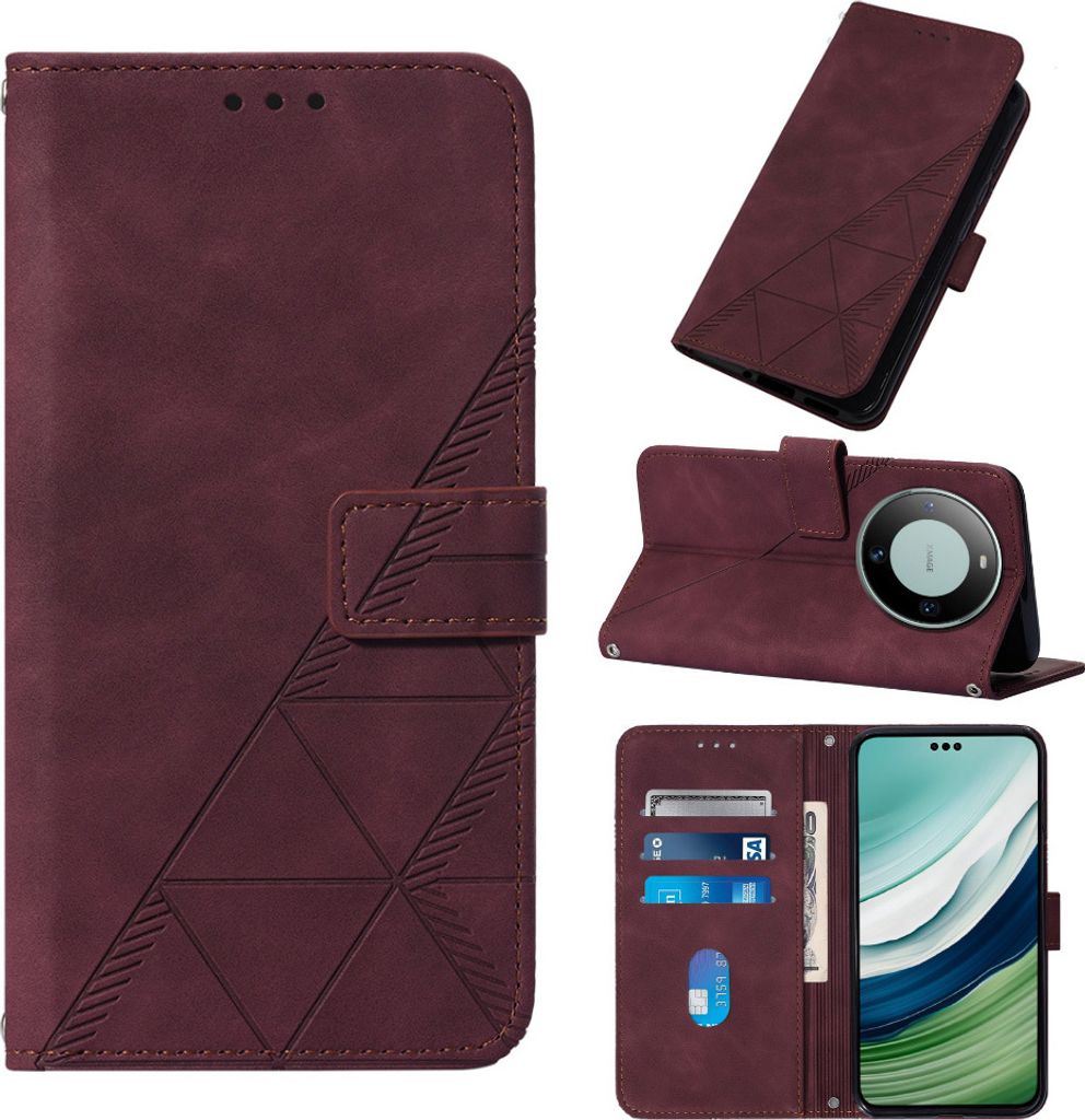Hülle für Huawei Mate 60 Pro Prägung Flip Leder Kartenfächer Schutzhülle mit Ständer Rot