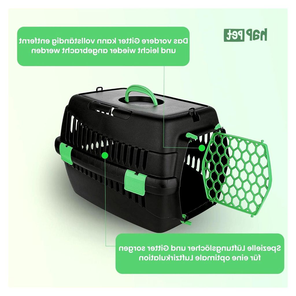 Katzentransportbox Teddy M Grün 56x37x37 cm – Katzen Transportbox aus Kunststoff mit Belüftung und sicherer Tür, komfortable Transportbox für...