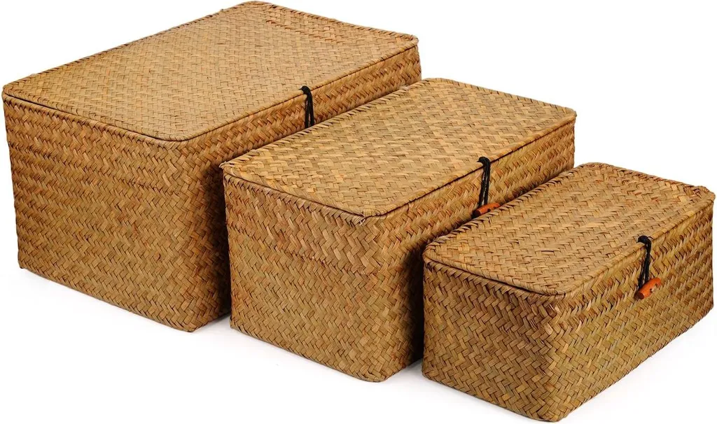 Malle de rangement en rotin naturel tressé avec couvercle rabattable