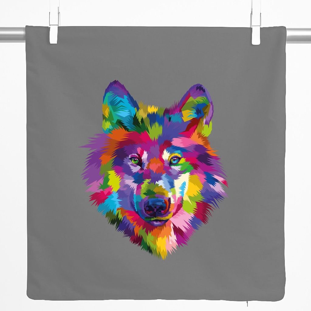 Huuraa Kissenbezug Wolf Colorful 40x40cm Steel Grey Baumwolle Dekokissenbezug Geschenkidee
