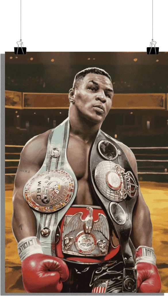 Boxen Poster - Mike Tyson Poster - Mike Tyson Boxgürtel Poster - Boxlegende Poster - 61x91cm - Perfekt zum Einrahmen