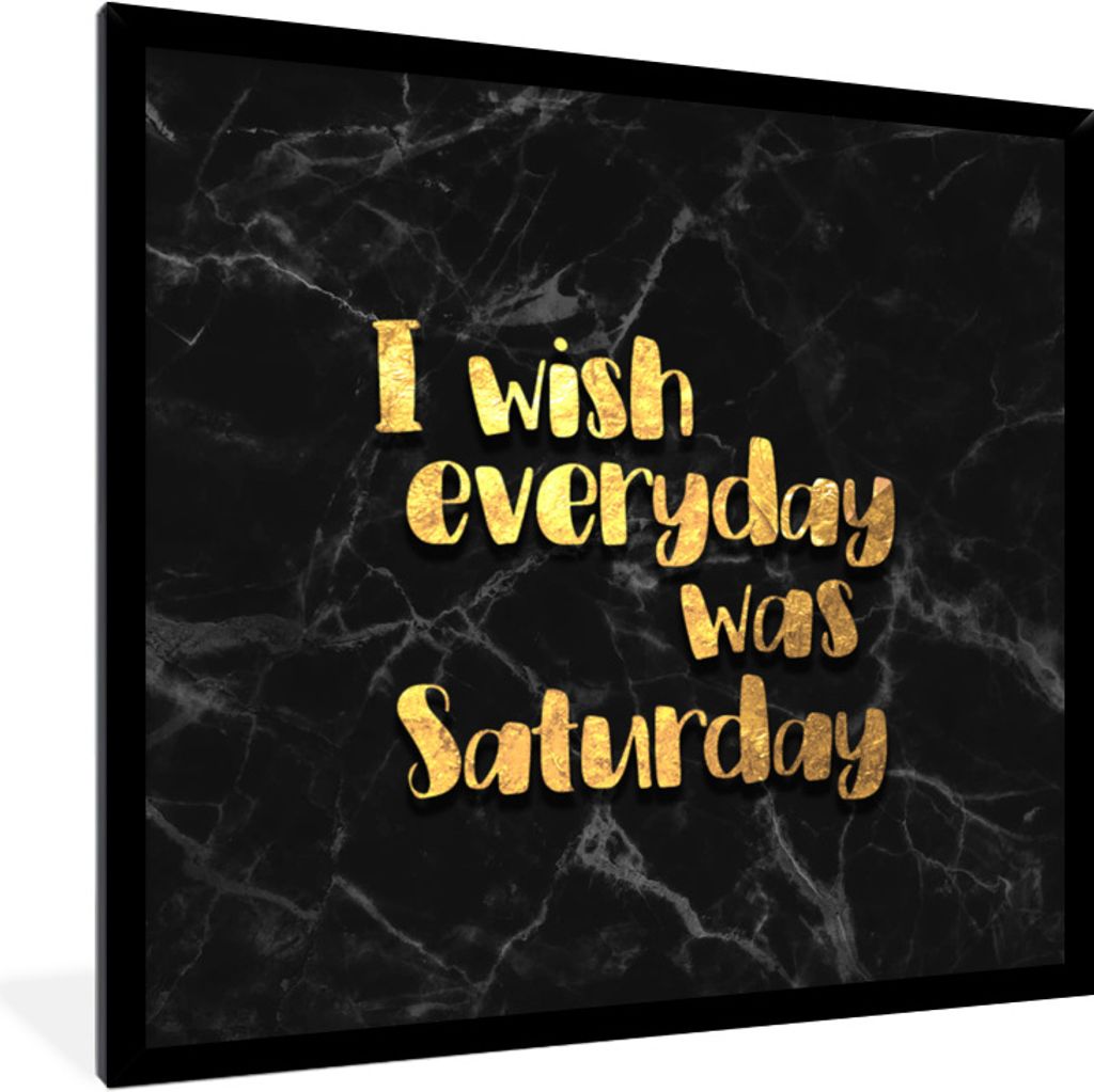 MuchoWow Gerahmtes Poster Zitat - Wochenende - Gold - Marmor 40x40 cm - Poster mit Schwarzem Bilderrahmen Wandposter Rahmen Foto Bilder - Mit Rah...