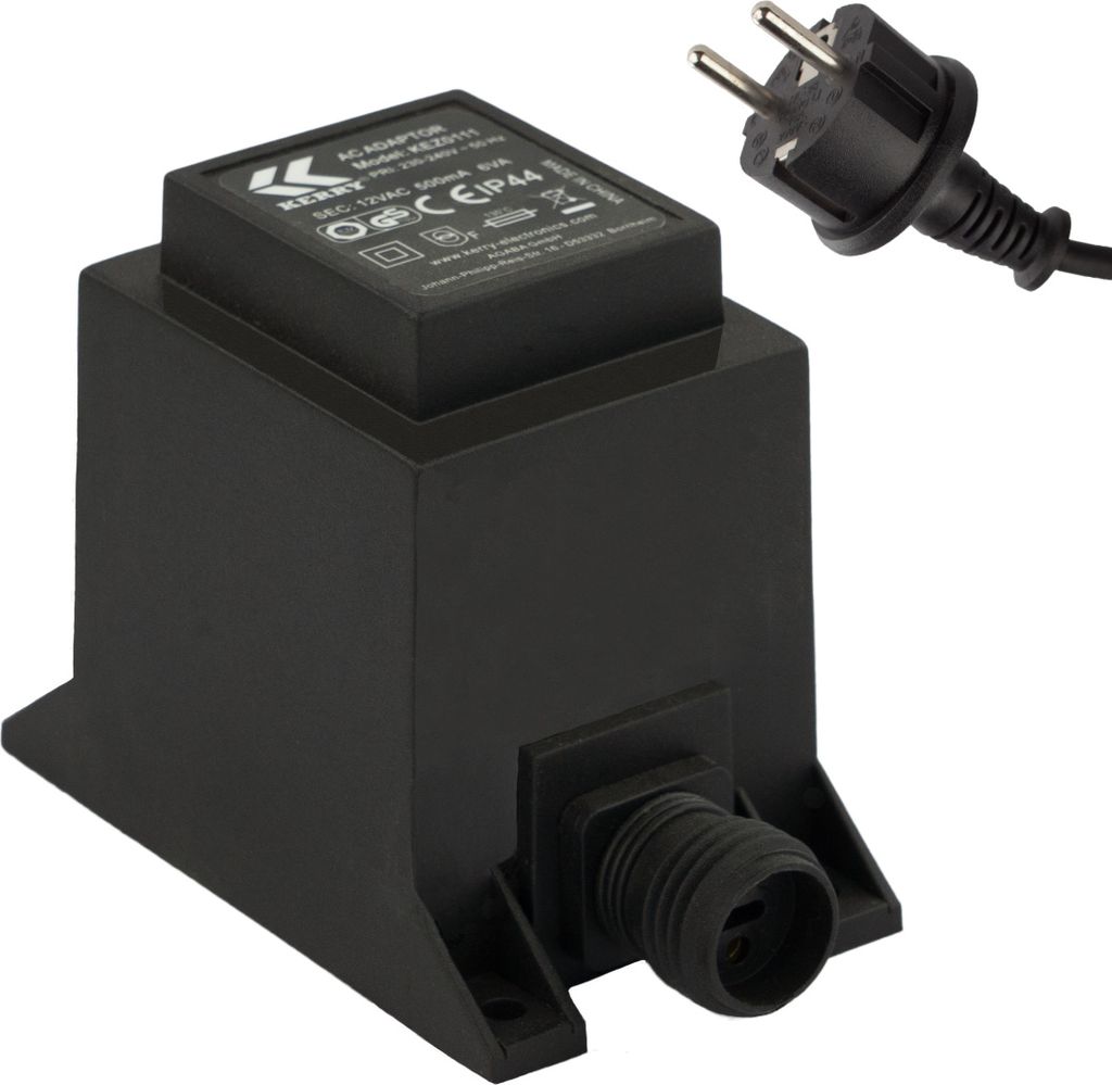 Netzteil 6 Watt IP44 | LED-Trafo | Transformator 230V auf 12V, Netzkabel 2-Pin-Stecker, Netzstecker 2 Polig, 12V Adapter, Netzteil-Adapter, Netzger...