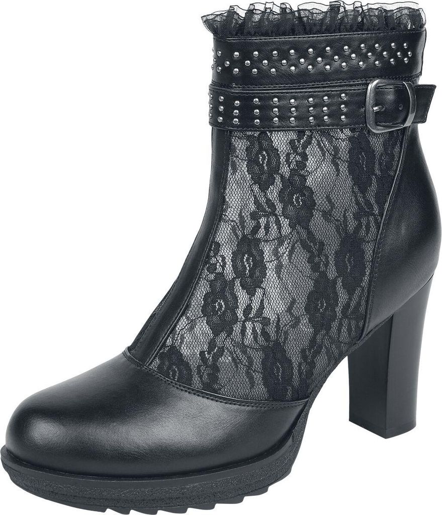 Gothicana by EMP Damen schwarze High Heels mit Reißverschluss an der Ferse und Riemen mit Nieten EU38