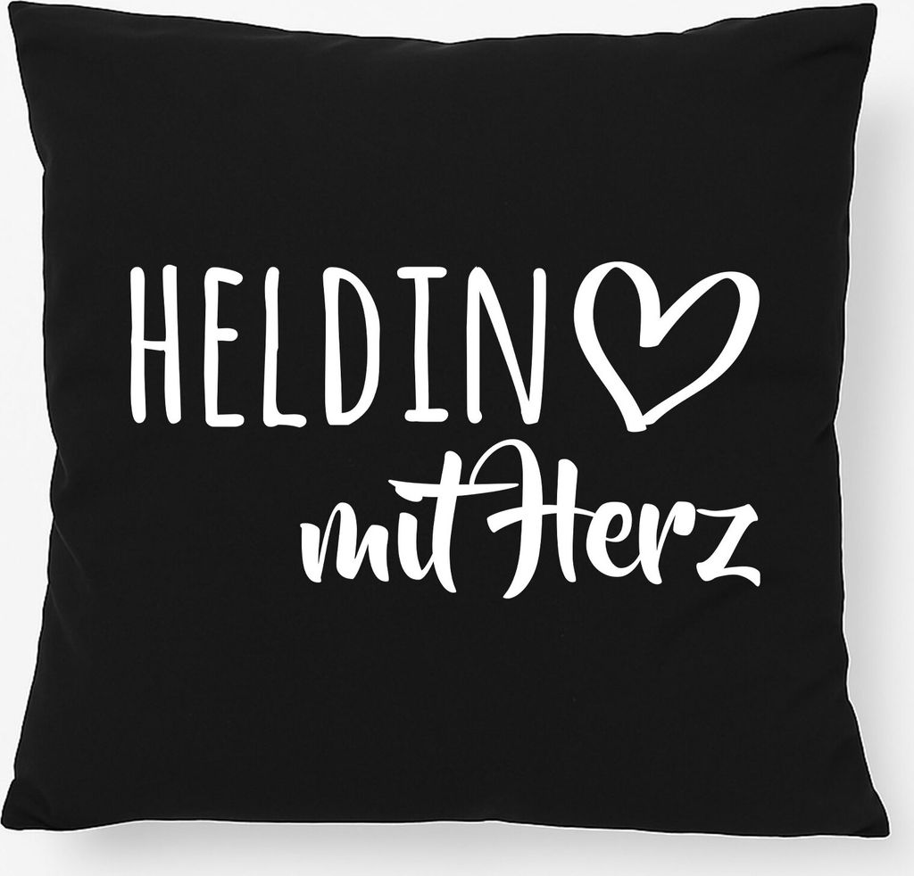 Huuraa Kissen Heldin mit Herz 40x40cm mit Füllung Black Baumwolle Dekokissen Geschenkidee