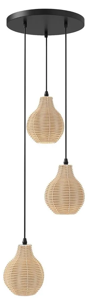 Suspension Triple Rotin Boho avec Hauteur Modulable pour Salle à Manger