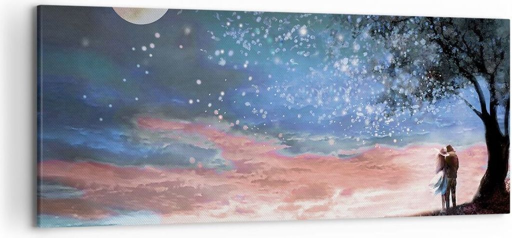 Bild auf Leinwand - Leinwandbild - Einteilig - Himmel Mond Liebhaber - 120x50cm - Wand Bild - Wanddeko - Wandbilder - Leinwanddruck - Bilder - Wand...