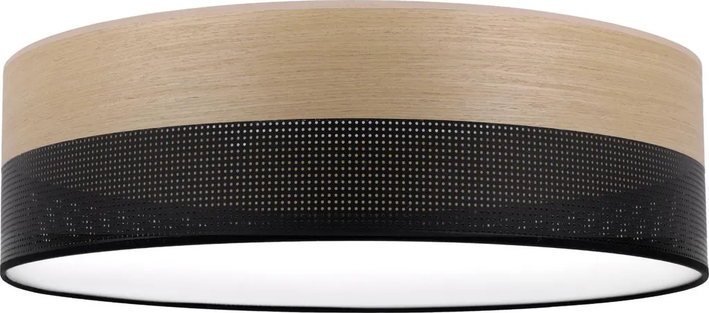 Plafoniera Design Nero Oro 50cm Wood Plexi E27 Legno Quercia Luxury