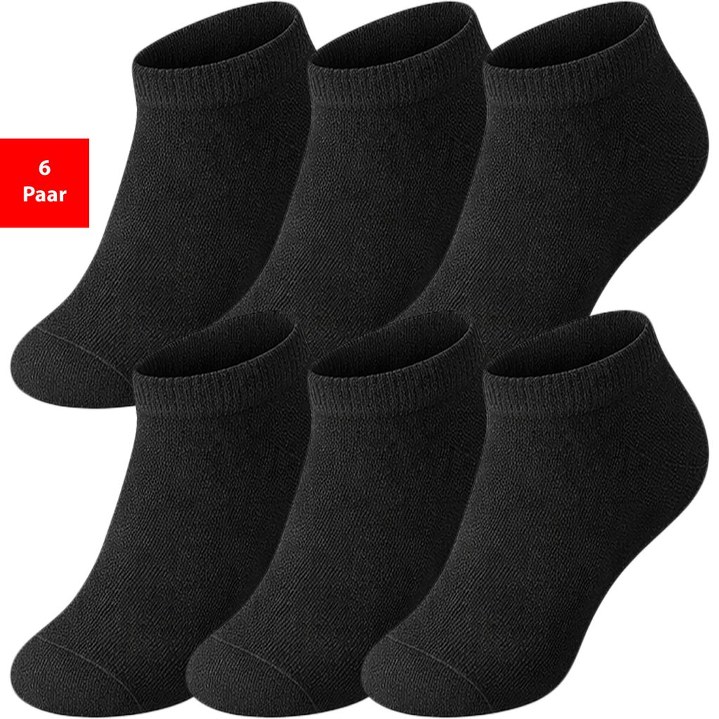 Sneaker Socken Herren & Damen 6-12 Paar Quarter Socken Baumwolle Freizeit Sport - Schwarz, 43-46, 6 Paar