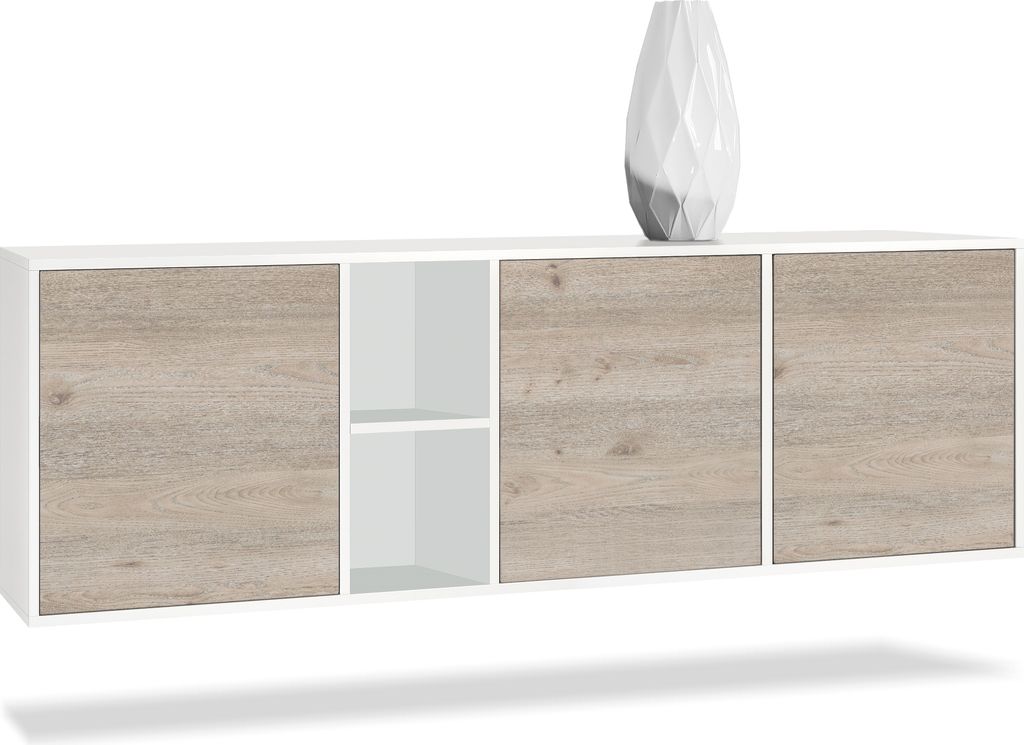 Vladon Kommode Cuba, Germany, Weiß matt/Eiche Nordic - Modernes Sideboard für Ihr Wohnbereich - (BxHxT) 182x53x35 cm