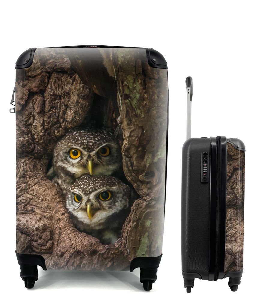 MuchoWow Koffer Handgepäck Trolley Rollkoffer Kleine Reisekoffer mit 4 Rollen - Eulen auf einem Baum - Cabin Size < 55x40x23 cm & 55x40x20 cm - ...
