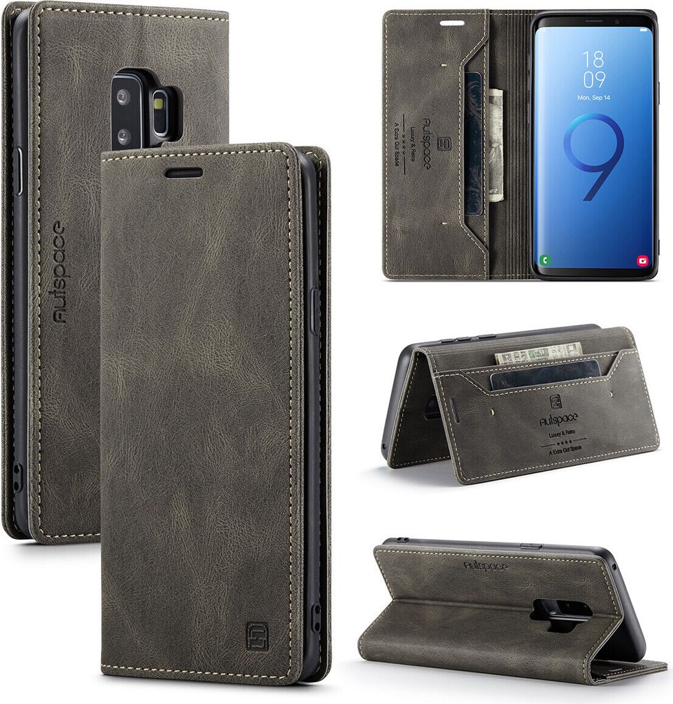 Galaxy S9 Plus Brieftasche Hülle, Retro Kunstledertasche Stand Schutzhülle für Samsung Galaxy S9 Plus Kupfer