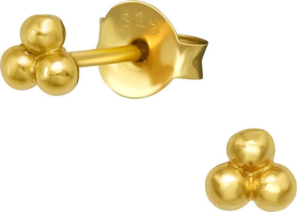 Goldene Ohrstecker drei Kugeln: Ohrringe Silber 925
