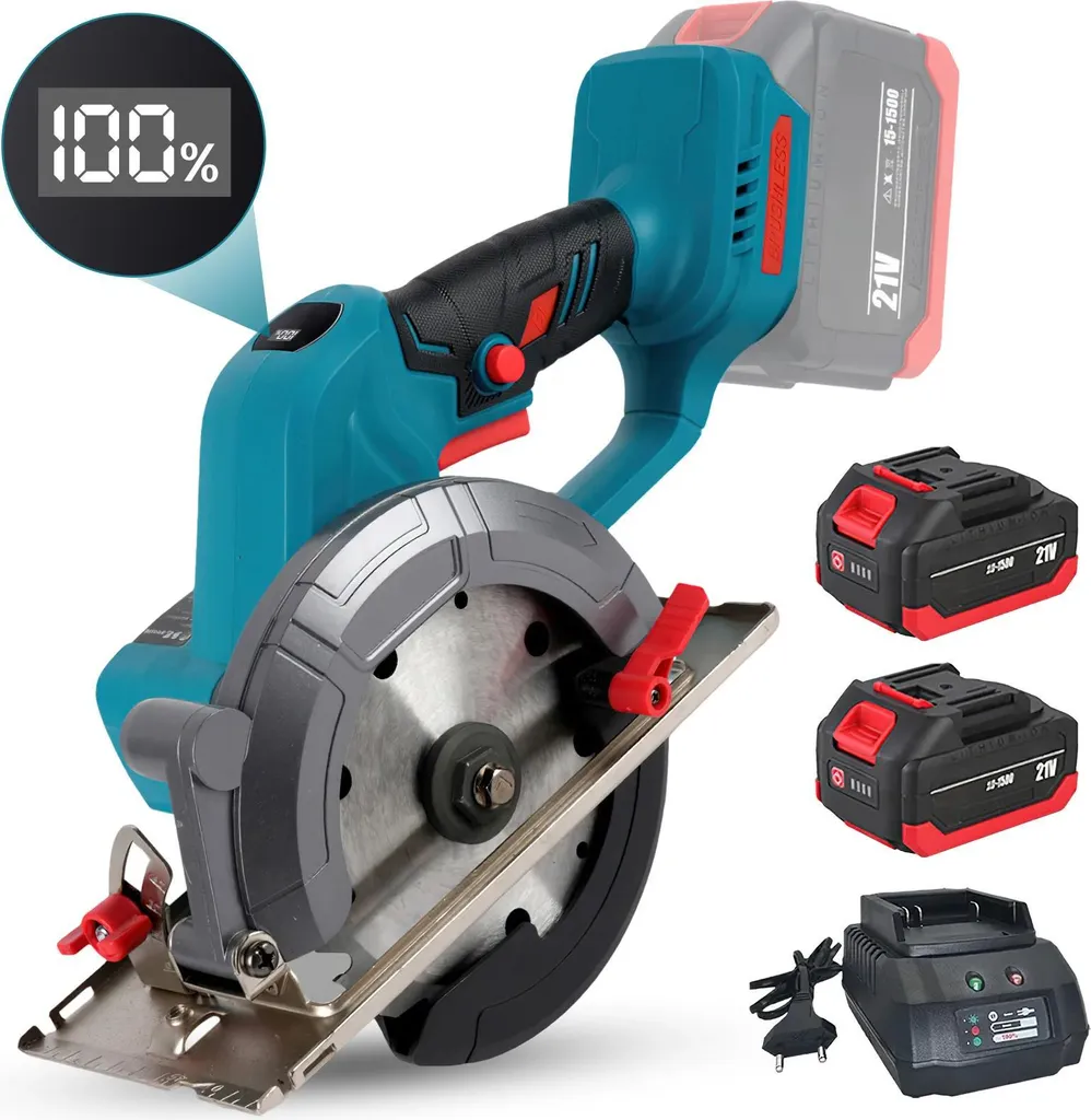 Scie circulaire sans fil 18V avec 2 batteries Li-ion et chargeur rapide