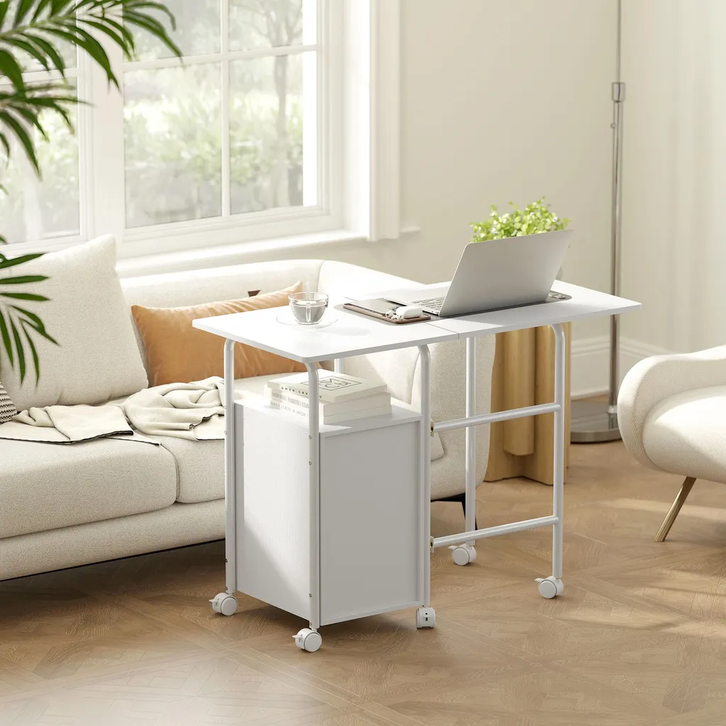 Bureau de télétravail pliable blanc idéal pour chambre ou petit studio - 8