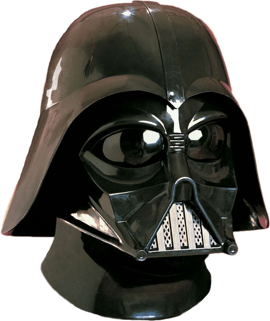 A black Darth Vader helmet on a white background.
