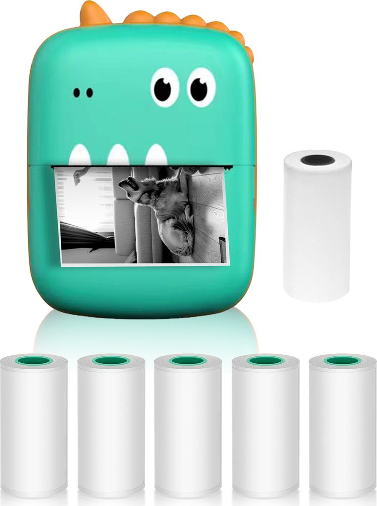 Mini-Drucker, Thermodrucker, 200 dpi Bluetooth Fotodrucker fuer Smartphone mit 1 Papierrollen 57 mm + 5 selbstklebende Papierrollen, kompatibel mit...