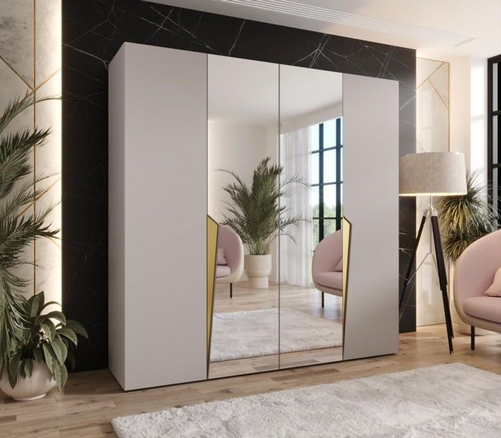 Viertüriger Kleiderschrank 200 cm SORAYA 2 - Kaschmir / goldene Griffe