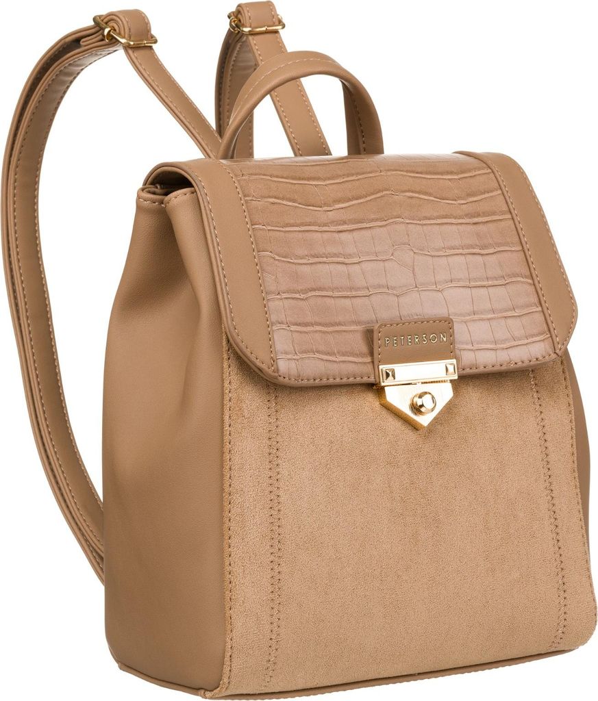 Peterson | Damen-Rucksack, aus ökologischem Leder, Dunkelbeige, 21x26x10 cm