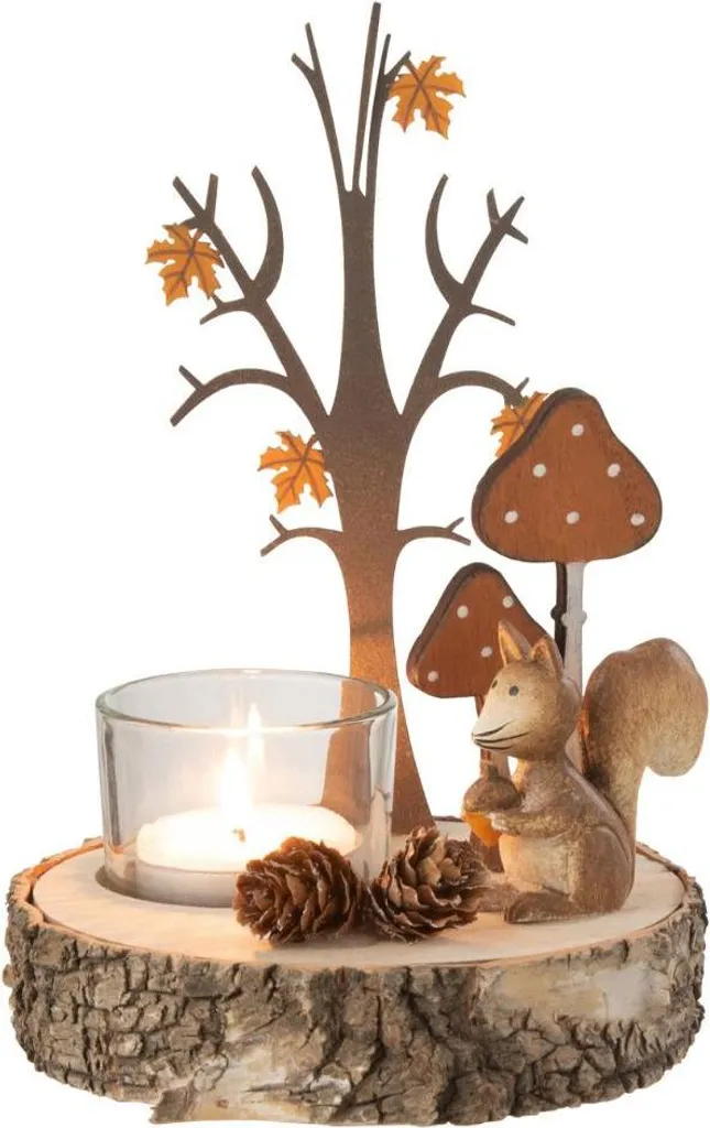 Porte-bougies à réchaud Écureuil Orange et Bois - Décoration Style Forêt