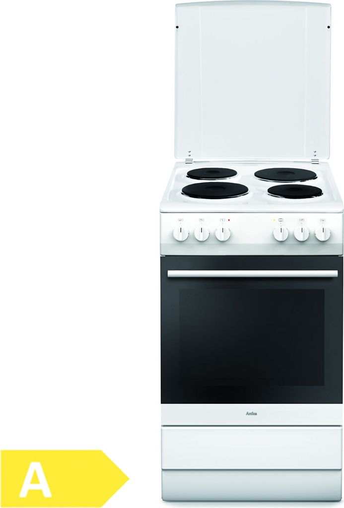 Amica SHE 11511-1 W Elektroherd, Weiß, 67 l Volumen, 50 cm Breite, , Ober-/Unterhitze, 4 Kochfelder, Hitzeschutz-TÃ1/4r, Selbstreinigungsfunktion