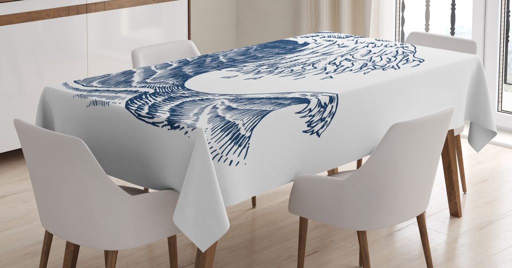 ABAKUHAUS Meer Tischdecke, Hokusai Inspired Welle Sketch, FÃ1/4r den Inn und Outdoor Bereich geeignet Waschbar Druck Klar Kein Verblassen, 140 x 1...