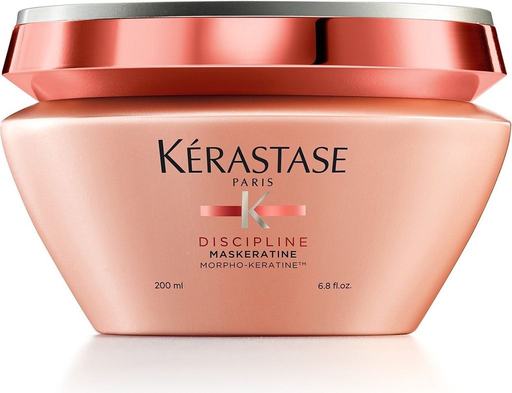 A studio shot of a Kérastase hair mask jar.