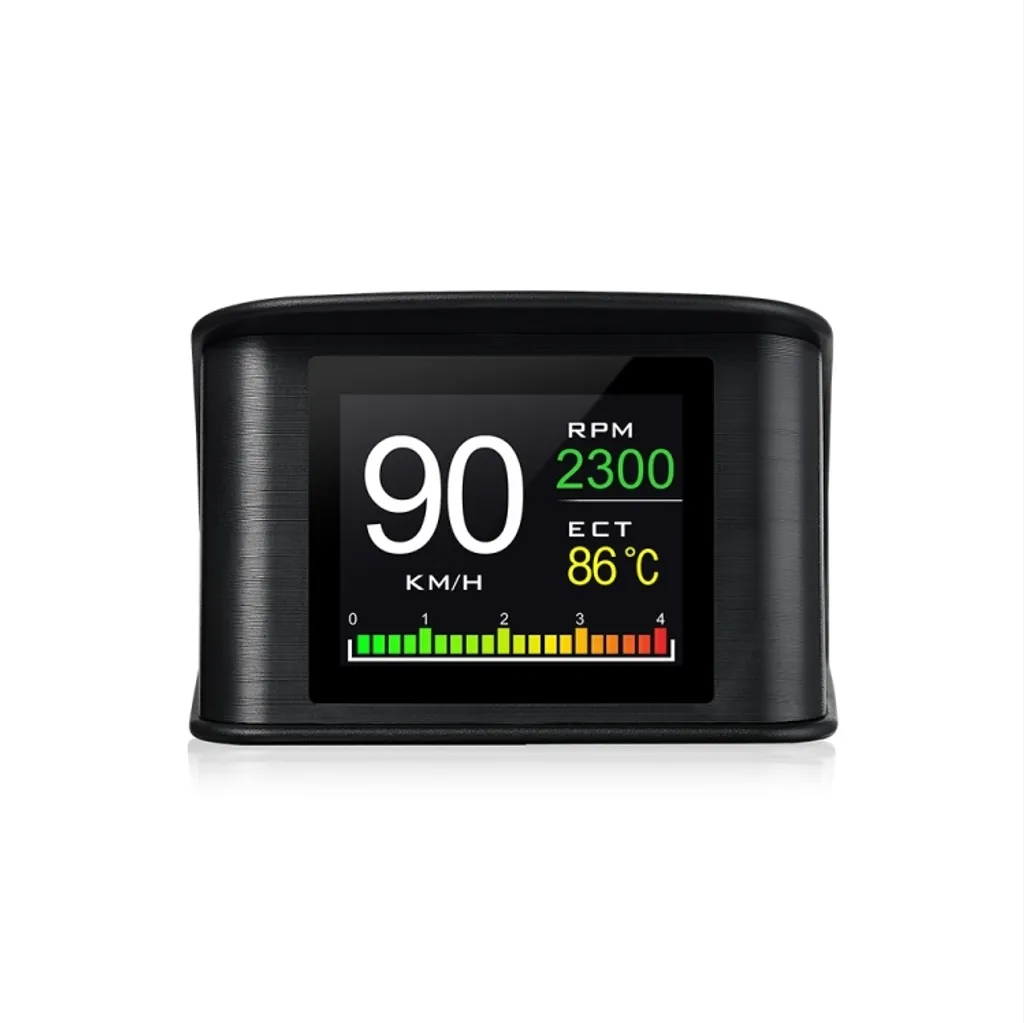P10 HUD Misuratore digitale intelligente OBD2 da 2,2 pollici per auto con TFT LCD multicolore, velocità e giri al minuto, consumo di acqua e olio e visualizzazione di distanza/tempo e tensione di guida, allarme di velocità eccessiva, allarme di bassa tensione, commutazione di chilometri e miglia, funzione sensore di luce