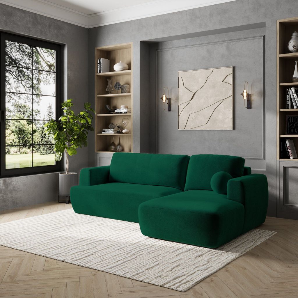 Masseno Ecksofa SENTI K R-S mit Schlaffunktion L-Form, Sofa mit Bettkasten, Wohnzimmersofa, Couch, Soffa, Bettsofa, Couchgarnitur- Grün, KRONOS 19