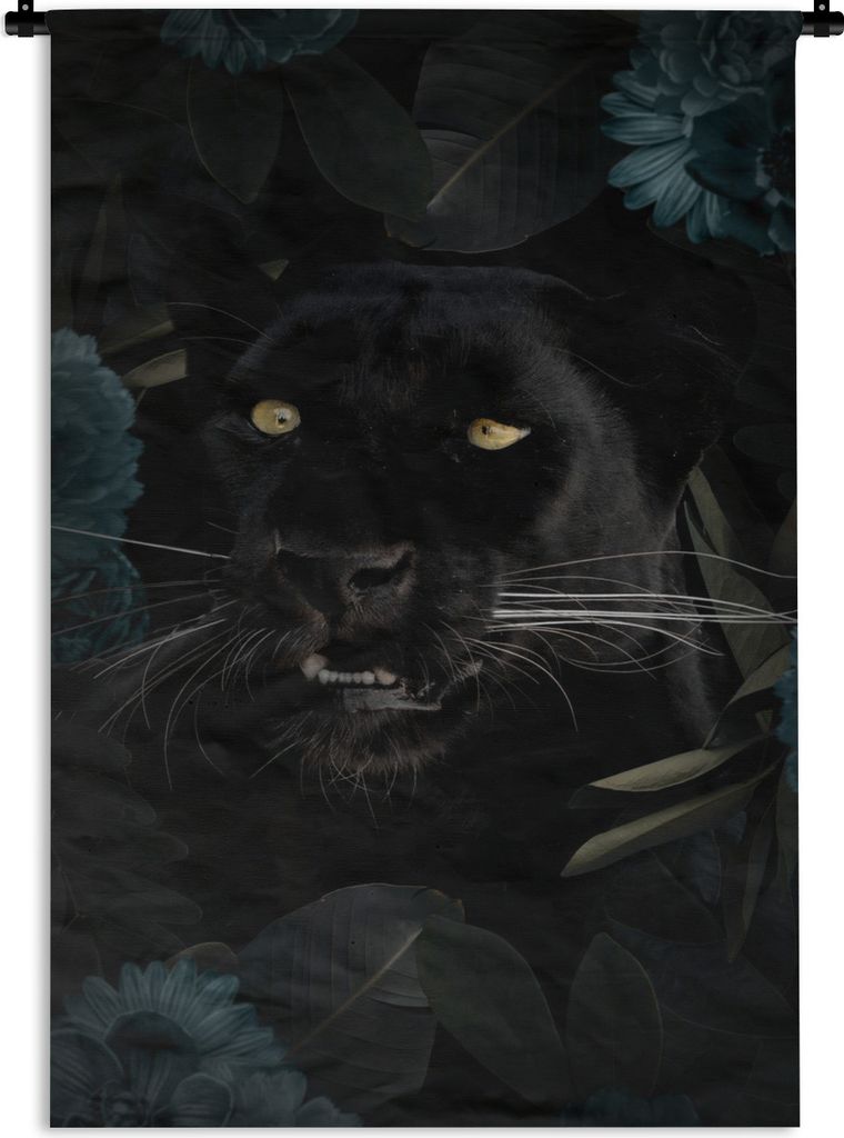 MuchoWow Wandteppich Wandbehang Panther - Blumen - Pflanzen 120x180 cm Tapisserie Dekoration Wandtuch - Schlafzimmer - Dekorationen für das Haus