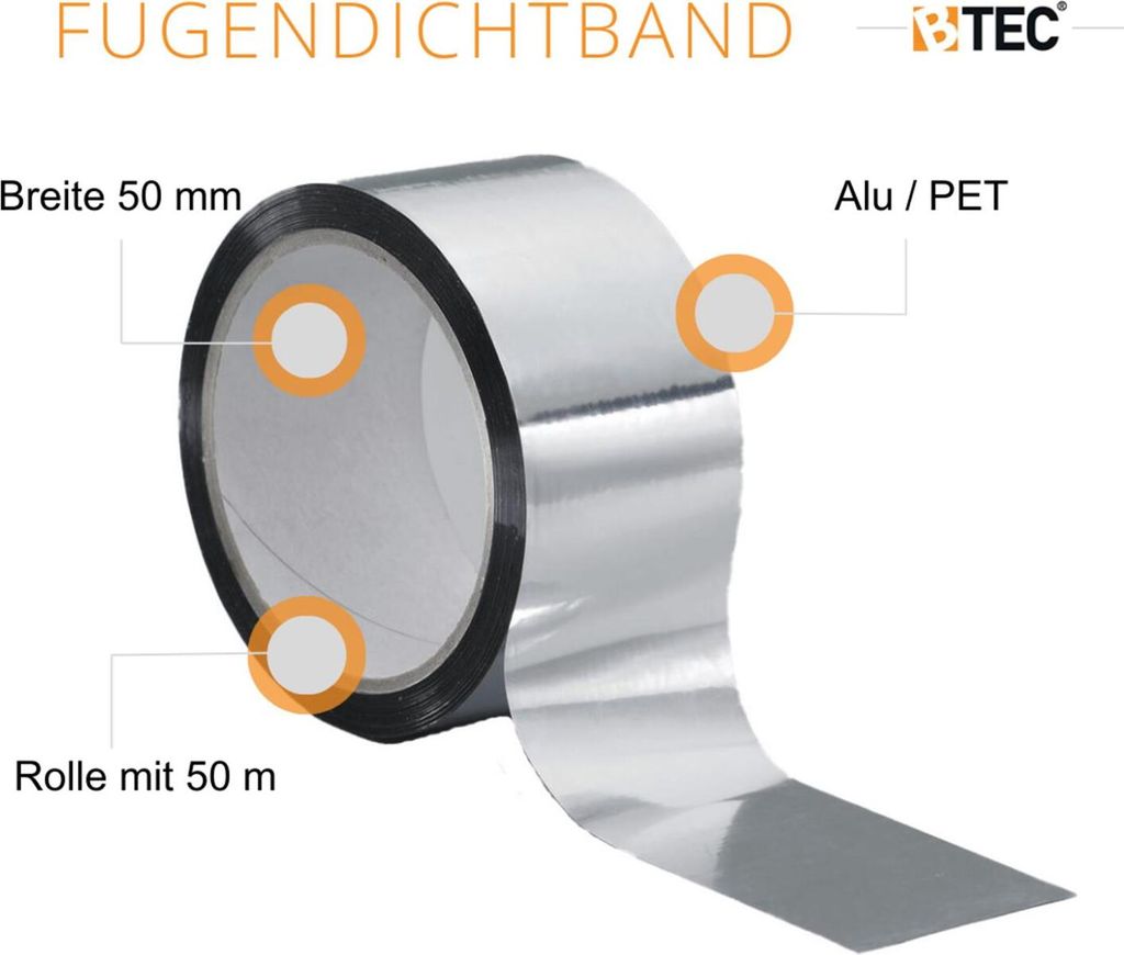 Fugendichtband Rolle 50 m PE Dichtungsband Alu-Dichtband Reparaturband Fugenband 50mm breit selbstklebend hochelastisch Dusche & Bad
