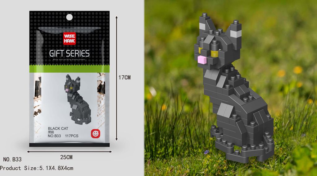 Schwarze Katze Figur Bausteine Modell LNO Micro-Bricks