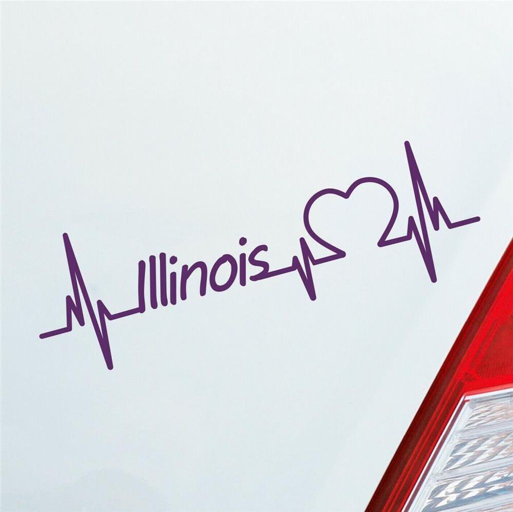 Auto Aufkleber Illinois Herz Herzschlag 19x6 cm Lila Sticker Heckscheibenaufkleber