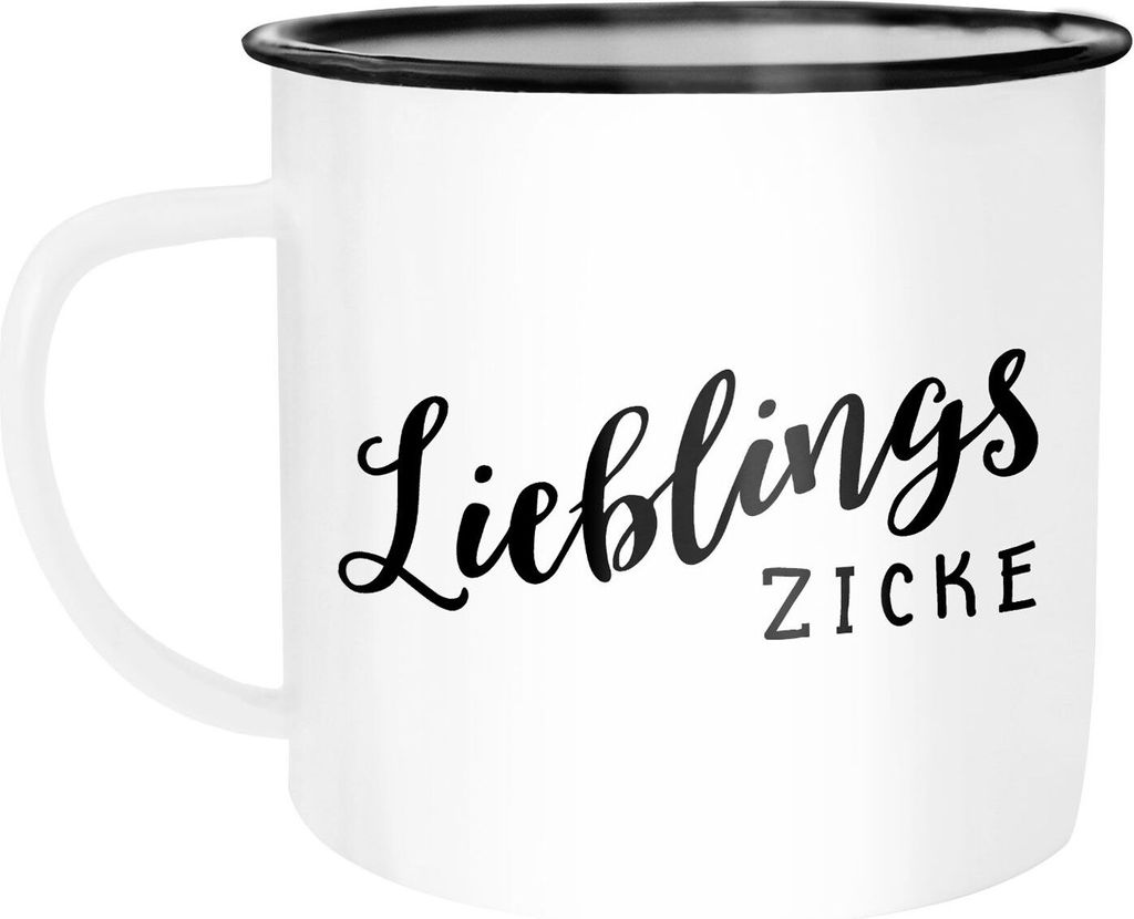 Emaille Tasse Becher Lieblingszicke Geschenk Freundschaft Schwester Freundin Kaffeetasse Moonworks weiß-schwarz unisize