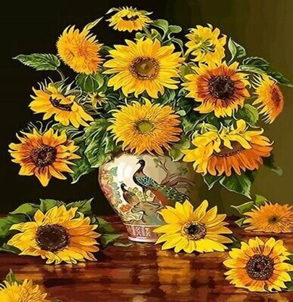 50x40 cm Malen nach zahlen Set mit Holzrahmen Sonnenblumen Produktbild 