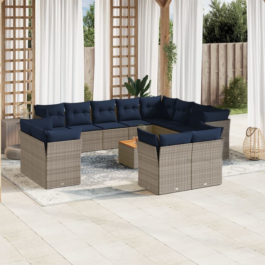 "2026 MODERNE" 13-tlg. Garten-Lounge-Set - elegantes Design - Sitzgruppe/Gartengarnitur - mit Kissen Grau Poly Rattan - Terassenmöbel NeuMöbel821112