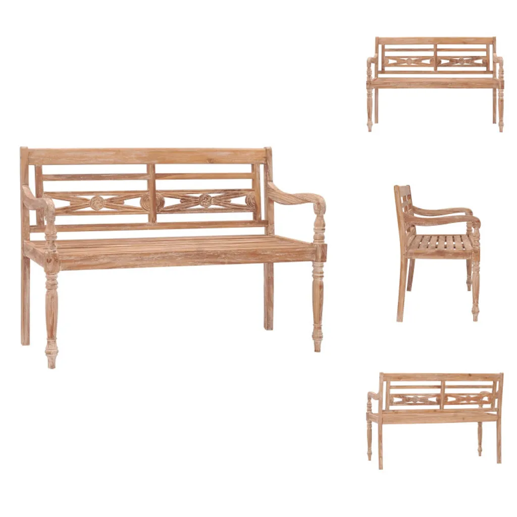 Banc Batavia vidaXL 120 cm en teck massif teinté pour jardin et patio