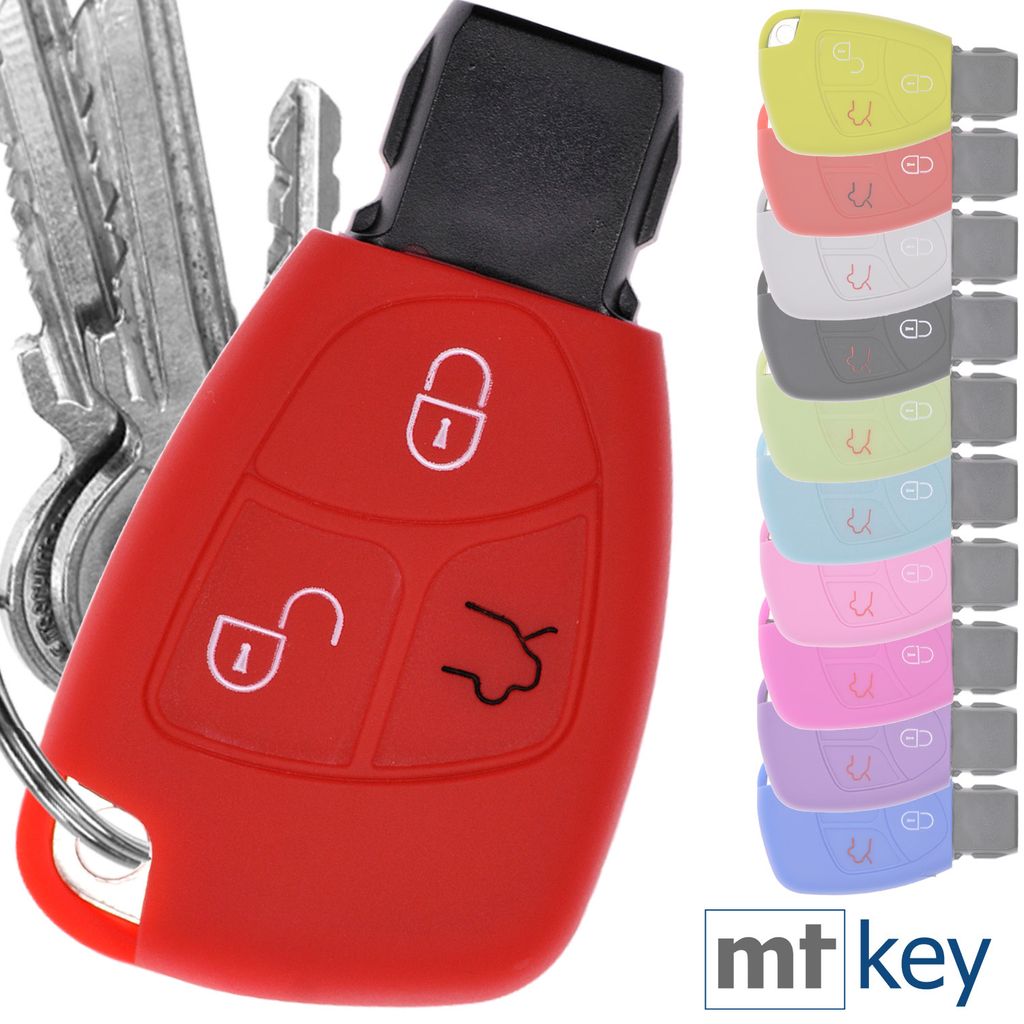 Auto Schlüssel Hülle Silikon Schutz Cover Rot kompatibel mit Mercedes Benz W204 W245 S203 A209 C-Klasse CLK SLK W211 W203 W169 Zünschlüssel 3 T...