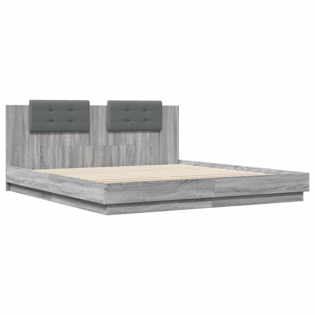"Winterschlussverkauf "Bettgestell - CLORIS - Doppelbett - Robust und langlebig - mit Kopfteil und LED-Leuchten Grau Sonoma 160x200cm - Einfache Mo...