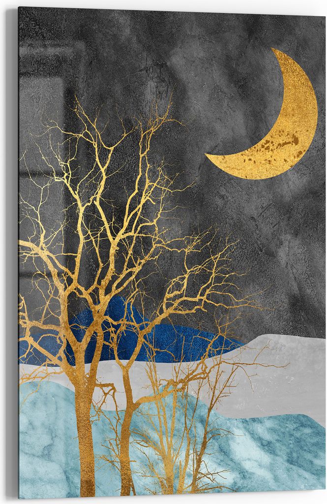 DEQOART Glasbild Echtglas 40x60 cm 'Goldener Nachthimmel' Wandbild Bild modern Deko