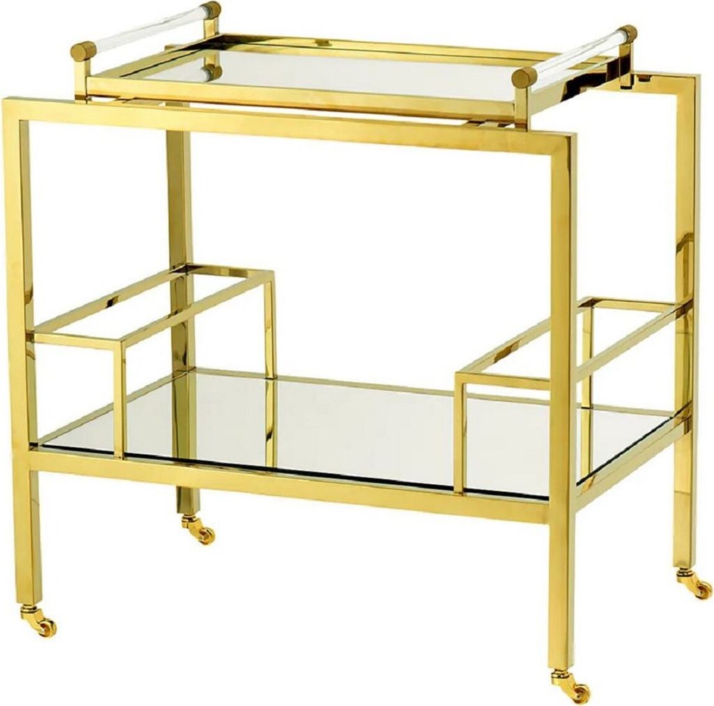 Casa Padrino Luxus Trolley Gold 72 x 47 x H. 72 cm - Edelstahl Servierwagen - Hotel & Restaurant Accessoires - Luxus Qualität