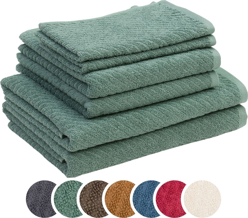 sleepling liebling Frottier Set Hoch-Tief Struktur, je 2 x Handtücher 50 x 100 cm, Duschtücher 70 x 140 cm, Gästetücher 30 x 50 cm, jade