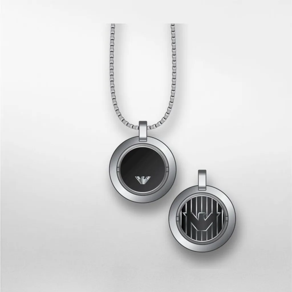 Bijou Homme : Collier de Luxe Emporio Armani Noir et Argenté de 52 cm